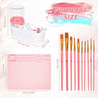 2025 New Painting Station, Paint Brush Cleaner (Pre-Assembled) and Silicone Painting Mat 20"X16" Silicone Art Mat with 10 Paint Brushes for Artist Kids Adults Birthday Gifts (Pink)