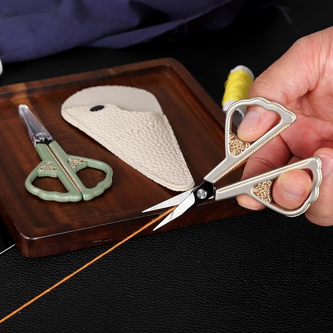 Small Craft Scissors - Little Flat Scissor with Cover, Sharp Tiny Scissors All Purpose for Thread Paper Cutting, Needlepoint Art Work DIY Tools Home Office