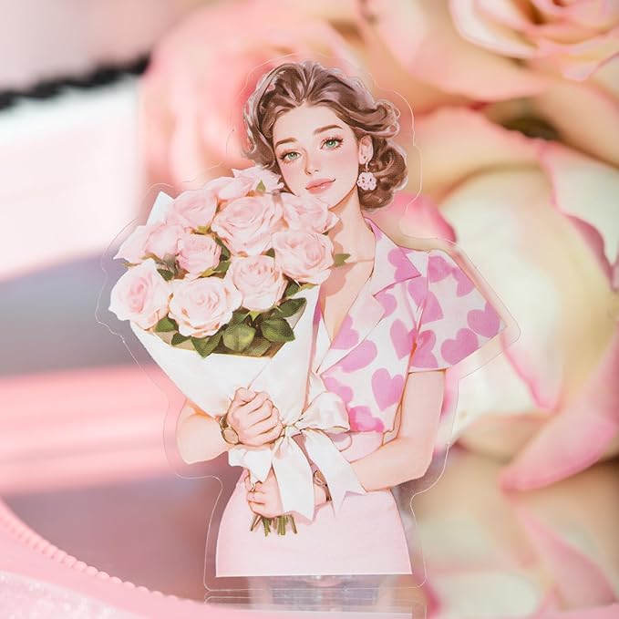 TIAMECH Pink Dream Girl PET Stickers - 100 Pcs Reading Time Lace Girl Maidens Sweetheart Design, Waterproof Sticker for Journaling & Scrapbooking, Junk Journal Supplies, Ephemera & DIY Crafts