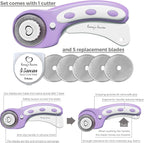 Rotary Cutter Set lavender - Quilting Kit incl. 45mm Rotary Cutter, 5 Replacement Blades, A2 Cutting Mat, Acrylic Ruler and Craft Clips - Ideal for Crafting, Sewing, Patchworking, Crochet & Knitting