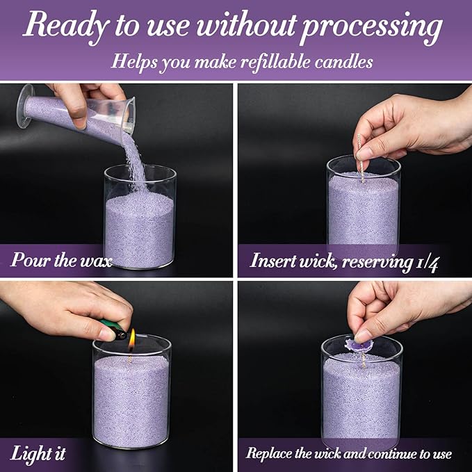 Sukh Purple Snow Pearled-Candles with Wicks - 410G DIY Candle Sand,Pearled Sand Wax with Wicks,Pearled Wax,Refillable for Weddings,Partie,Halloween,Christmas,Thanksgiving