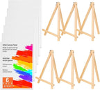 Canvas Boards with Easel for Painting 6 Pack 8 x 10 Inch Painting Canvas Panels with Pine Easels, Blank Canvas Beginner Kit for Acrylic Oil Watercolor Crafts Sip and Paint Art Party