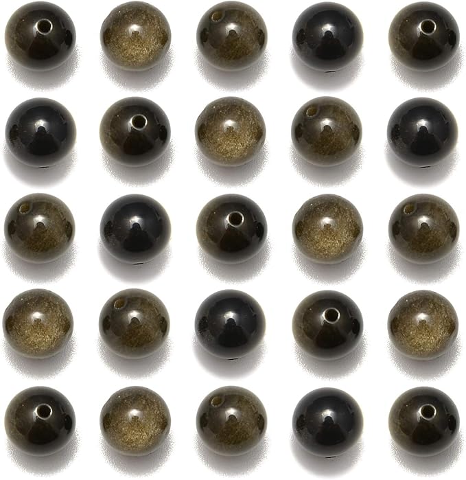 NCB 200pcs 4mm Loose Beads for Jewelry Making Natural Semi Precious Beads Round Smooth Gemstones Spacer Beads Charms for Necklaces Bracelets (Black Golden Obsidian, 4mm 200Beads)