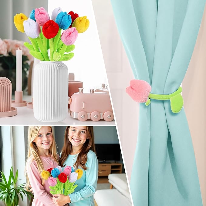 10 Pcs Plush Tulips Flower Stuffed Bendable Stems Plush Bouquet Toy Soft Rose Flower 12.6 Inch for Christmas 2025 Mother's Day Girl Girlfriend Wife(10 Pcs Colorful Tulip Series)