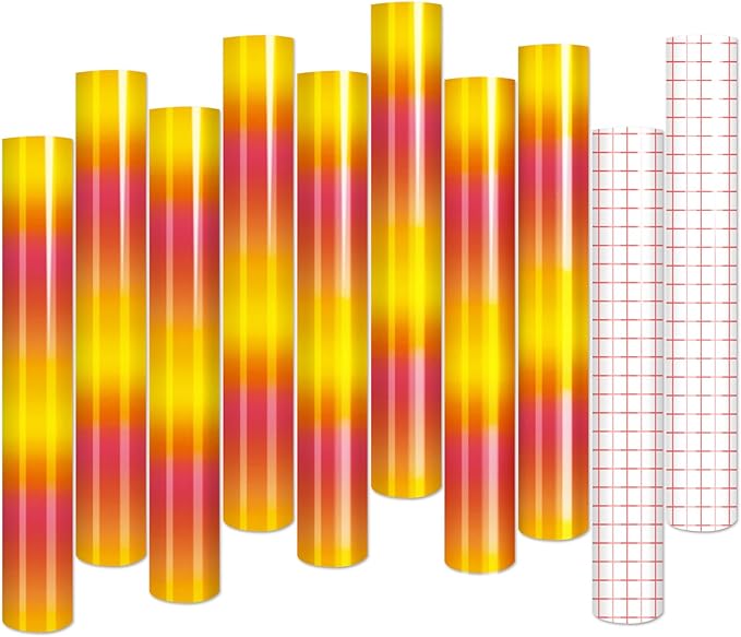 Tintnut Gradient Permanent Adhesive Vinyl - 8 Sheets 12"x10" Sunset Ombre Glossy Patterned Permanent Adhesive Vinyl for Cutting Machine, Home Decor Self Sticker