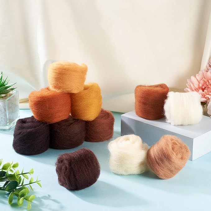Boutigem 11 Colors 55G Brown Needle Felting Wool Roving, DIY Craft Spinning Fibre Wool Roving for Needle Felting, Chunky Handmade Yarn for Beginners DIY Hand Spinning, Weaving and Blending