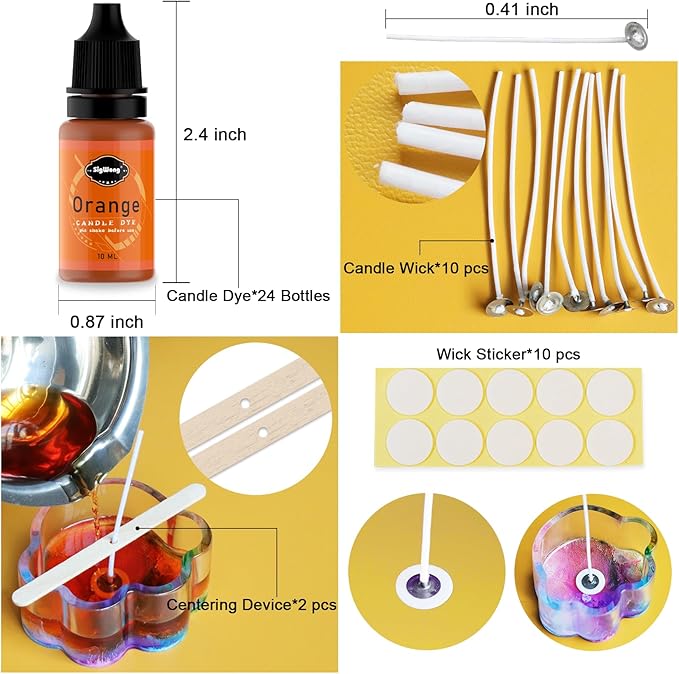 Candle Dye - 24 Colors Liquid Candle Making Dye for DIY candle making supplies Kit, Food Grade Ingredients Oil-Based Candle Coloring for Soy Wax Dyes, Beeswax, Gel Wax, Paraffin Wax - Each 0.35oz/10ml