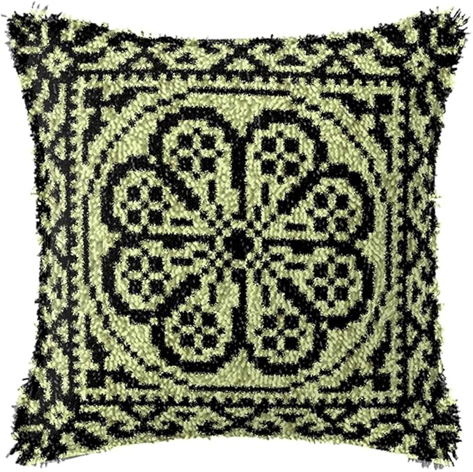 DL-YTG Latch Hook Kits Pillow Flower Crochet Yarn Cushion Colour Printed Canvas Rug Needlework DIY Pillowcase Hook and Latch Kit Arts Crafts Christmas Home Sofa Decoration 42x42cm/16X16in