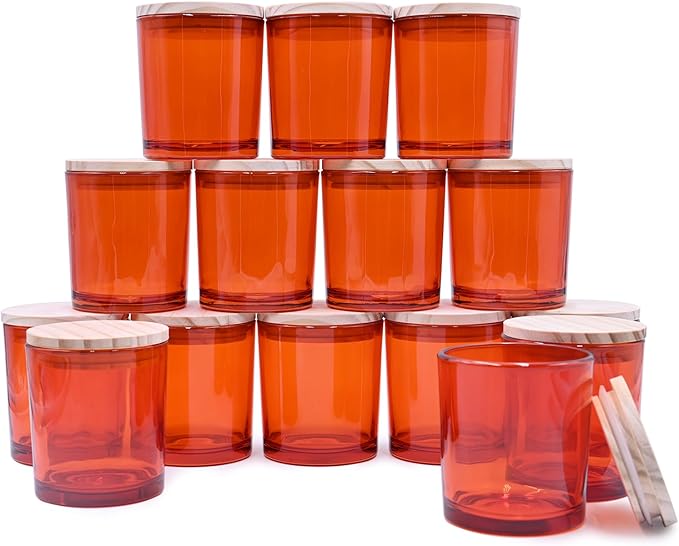 8 OZ Thick Candle Jars for Making Candles 15 Pcs, Orange Empty Jars with Wood Lids for Candle Making, Sample Container,Clear Orange