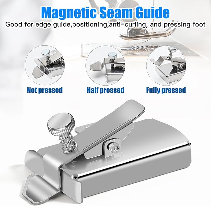 TOOVREN Upgraded Magnetic Seam Guide for Sewing Machine, Magnetic Seam Guide with Clip, Universal Seam Guide, Hemmer Guide, Multifunctional Hem Guide for Sewing Machine, Sewing Supplie Accessories
