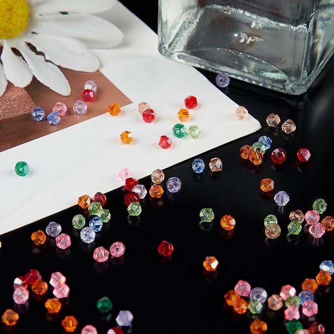 1200PCS 3mm Bicone Crystal Glass Beads for Jewelry Making, Sparkling Mini Beads for Suncatchers, DIY Bracelets & Craft Projects (Multicolored)