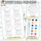 Pasimy 6 Set DIY Ceramic Succulent Planter Pots Paint Your Own Flower Pots Craft Kit Unpainted Bisque Paintable Flowerpot with Brush Palette Ready to Paint for Family Activity Gift(Cow)