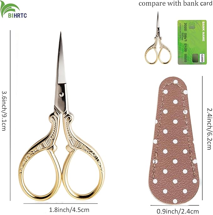 BIHRTC 3.6Inch Vintage Crochet Scissors - Small Embroidery Scissors with Stainless Steel Sharp Pointed Blades - Ideal for Sewing, Craft, DIY & Artwork DIY Tool