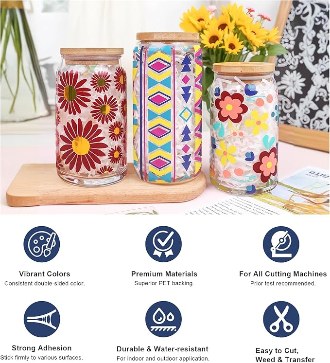 TECKWRAP Matte Permanent Vinyl, 12" x 3ft, 12 Rolls Adhesive Vinyl Compatible with Cutters, Signs, Scrap-Booking, for Mug, Window, Home Decal, Vintage Color