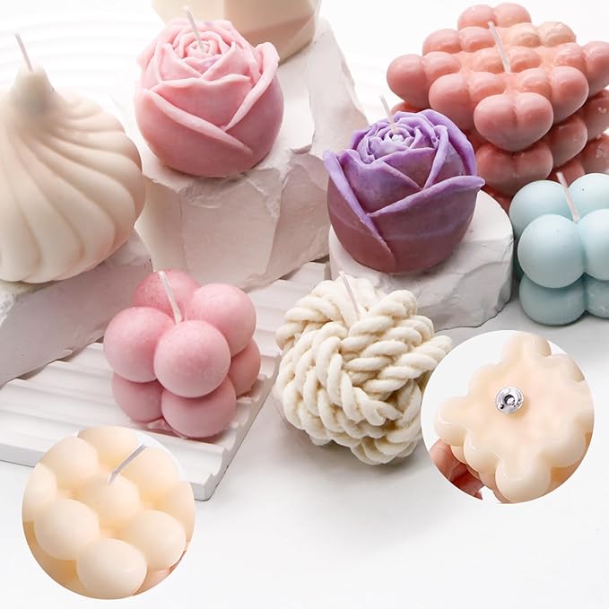 EuTengHao Silicone Candle Molds Set for Candle Making with Candle Wicks, 3D Silicone Mold for Soy Wax, Soap, Cake, Dessert DIY Scented Candle Craft Making