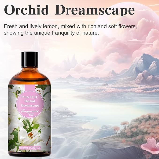 PHATOIL Orchid Dreamscape Fragrance Oils for Aromatherapy, 3.38FL.OZ Diffuser Oils for Home, Perfect for Aromatherapy, Humidifiers, Yoga, DIY Candle and Soap Making - 100ml