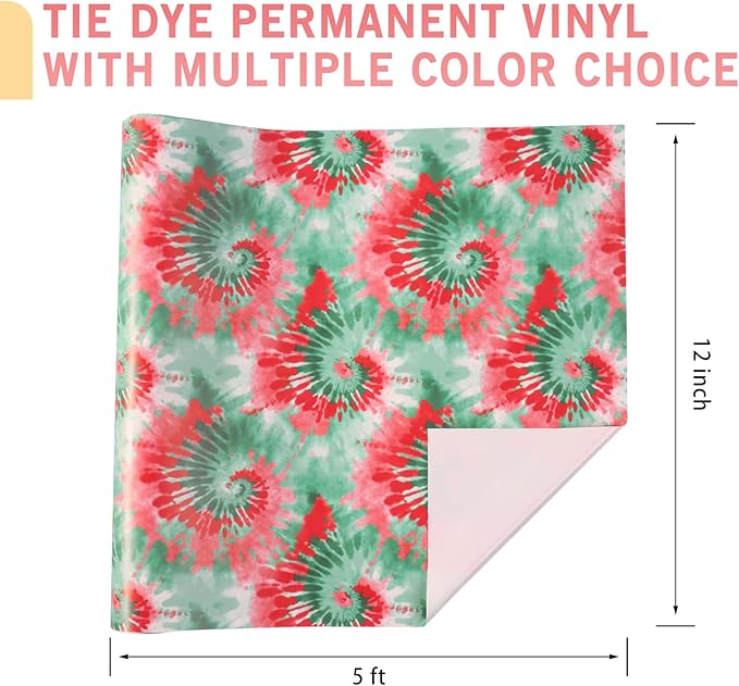 Tintnut Permanent Vinyl Tie Dye Roll - 12 inch x 5ft, Green Red Swirl Pattern Adhesive Vinyl Sheets for Decor Sticker Compatible with Cricut, Silhouette, Cameo Cutters