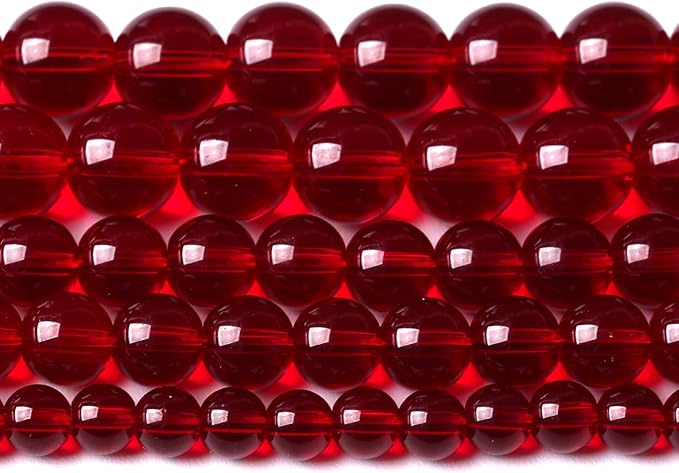 10mm Garnet Red Glass Crystal Beads Smooth Round Stone Beads with Energy Power for DIY Jewlery Bracelets Making 76pcs 2 Strands 32"