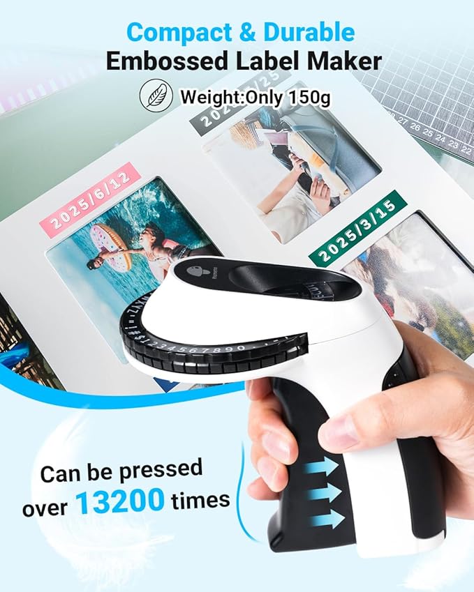 Phomemo Embossing Label Maker Machine, Vintage Embossed Label Maker, Retro Embosser Labeler with 6 Rolls Label Tapes, Old School Label Makers Waterproof for Home Office Kids DIY Crafting -Black