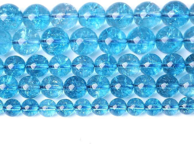 6mm 60PCS Blue Crystal Crackle Quartz Stone Spacer Round Loose Beads for Jewelry Making DIY Bracelet 15 inches Strand