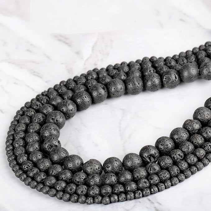 10mm 100pcs Natural Stone Beads Black Lava Round Genuine Stone Beading Loose Gemstone Hole Size 1mm DIY Charm Smooth Beads for Bracelet Necklace Earrings (Black Lava 10mm)