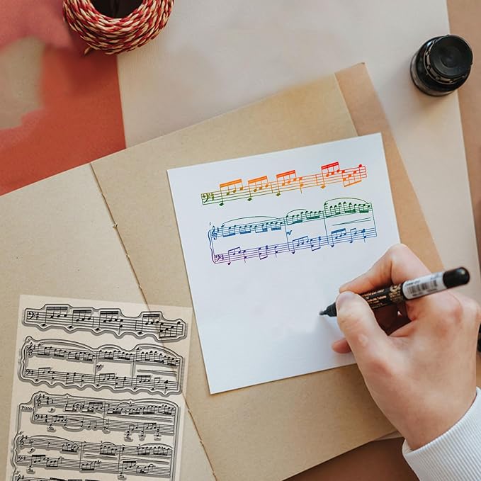 GLOBLELAND Vintage Sheet Music Background Clear Stamps for Card Making Music Notes Lace Silicone Clear Stamps Words Transparent Stamp Seal for DIY Scrapbooking