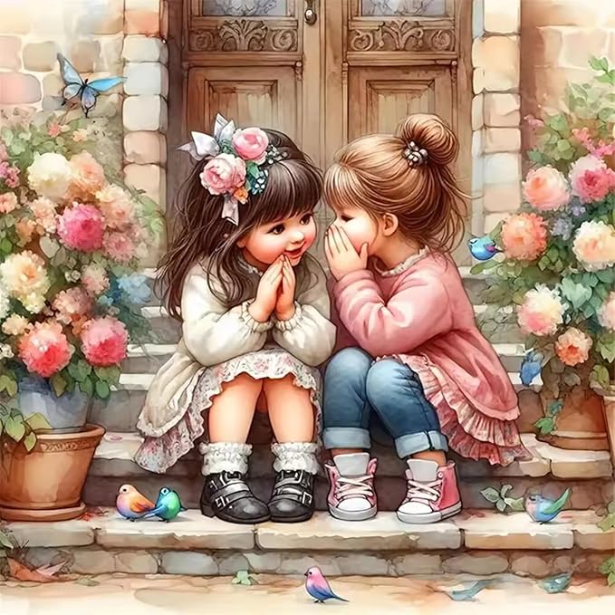 Cute Bestie Diamond Painting Kits for Adults, 5D Diamond Art Painting by Numbers Kits, DIY Diamond Dots Art Kits, Full Round Drill Diamond Art Kits for Adults for Home Wall Decor, 13.8x13.8 in