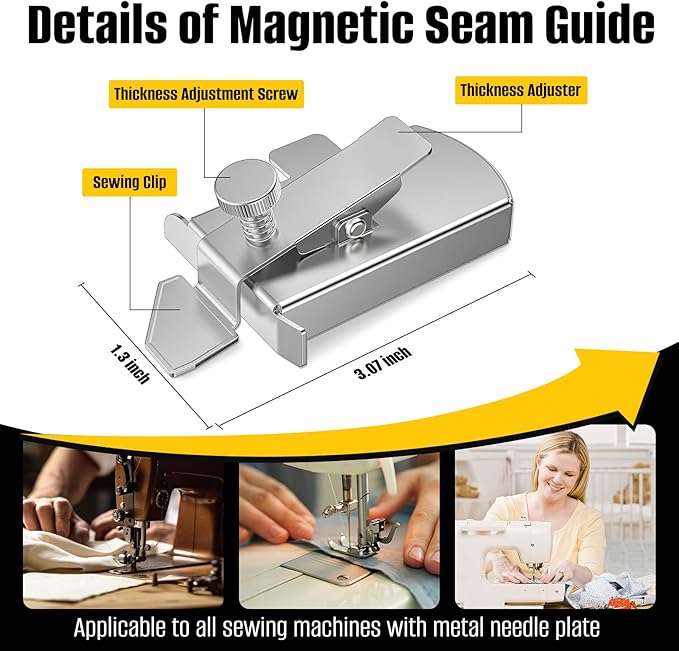 Upgraded Magnetic Seam Guide for Sewing Machine, Magnetic Sewing Guide with Clip, Adjustable Seam Guide, Multifunctional Hem Guide, Universal Sewing Machine Attachments, Sewing Supplies Accessories