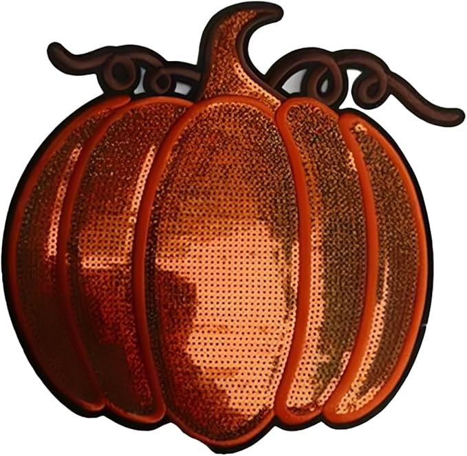 Halloween Pumpkin Iron on Patches Sequin Fabric Embroidery Sew on Stickers Applique for DIY Crafts T Shirt Clothing Jackets Backpacks Jeans Party Decorations Accessories