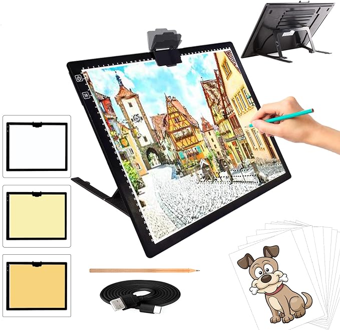 A3 Light Pad, Rechargeable Light Board for Diamond Painting, Tracing Light Box with Stand and Clip, Light Table Lightbox for Tracing, Drawing