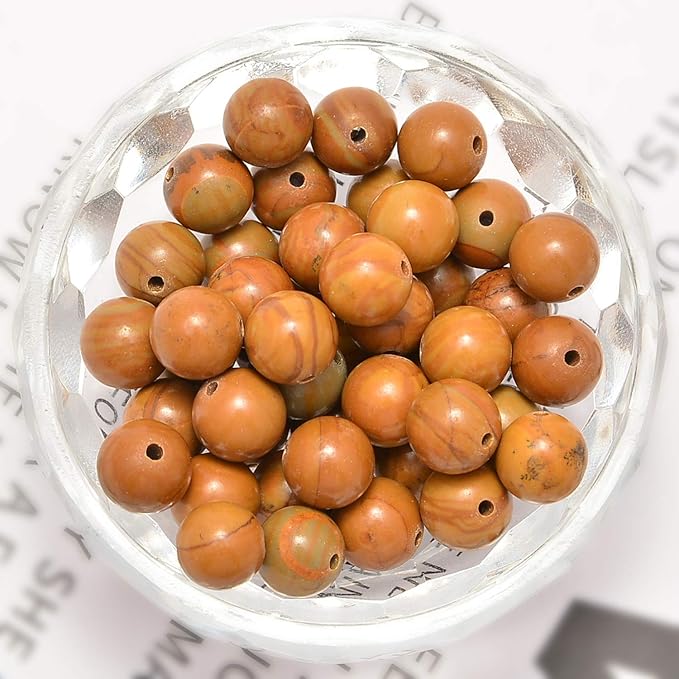 NCB 100pcs 6mm Woodgrain Jasper Loose Beads for Jewelry Making, Natural Semi Precious Beads Round Smooth Gemstones Spacer Beads Charms for Necklaces Bracelets (Woodgrain Jasper, 6mm 100Beads)