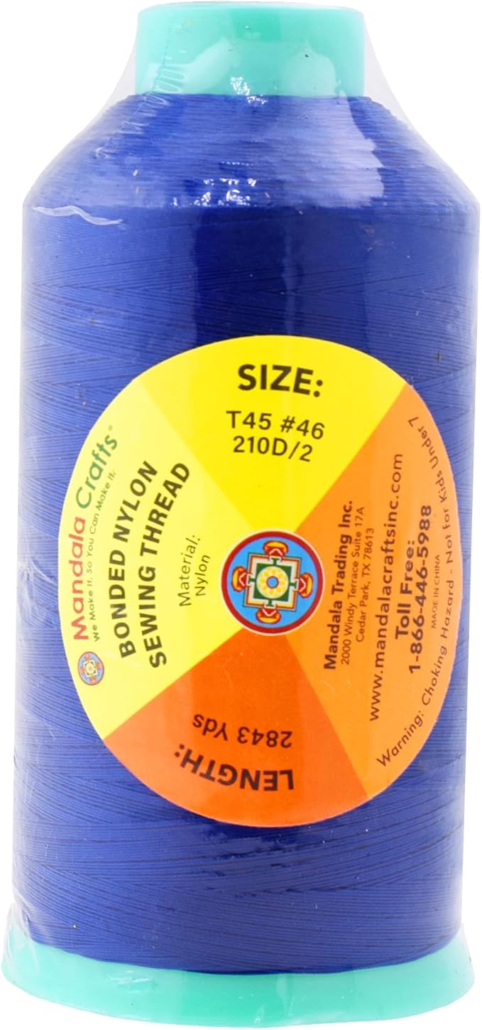 Mandala Crafts Bonded Nylon Thread Royal Blue Heavy Duty Sewing Threads - 2843 YDs Size 46 210D T45 Tex 45 Thread for Leather Jeans Weaving Outdoor Marine Upholstery Threads