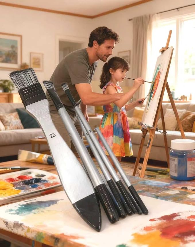 Paint Brushes Set, 1 Pack 7 Pcs Round-Pointed Tip Nylon Hair Artist Acrylic Paint Brushes for Acrylic Painting Oil Watercolor, Face Nail Art, Canvas, Miniature Detailing & Rock Painting