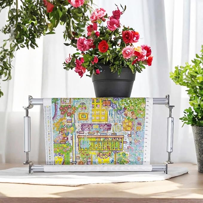 Couple Embroidery Art Embroidery Clip Frame 60cm Cross Stitch 4 Slot Presser Heavy Duty Embroidery Bandage Embroidery Frame Needlepoint Frame Embroidery Scroll Frame Embroidery Frames (Silver)