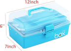 Sunxenze 12'' Three-Layer Clear Plastic Craft Storage Box, Tool Box/Sewing Box Organizer, Art Storage Box with Handle (Light Blue)