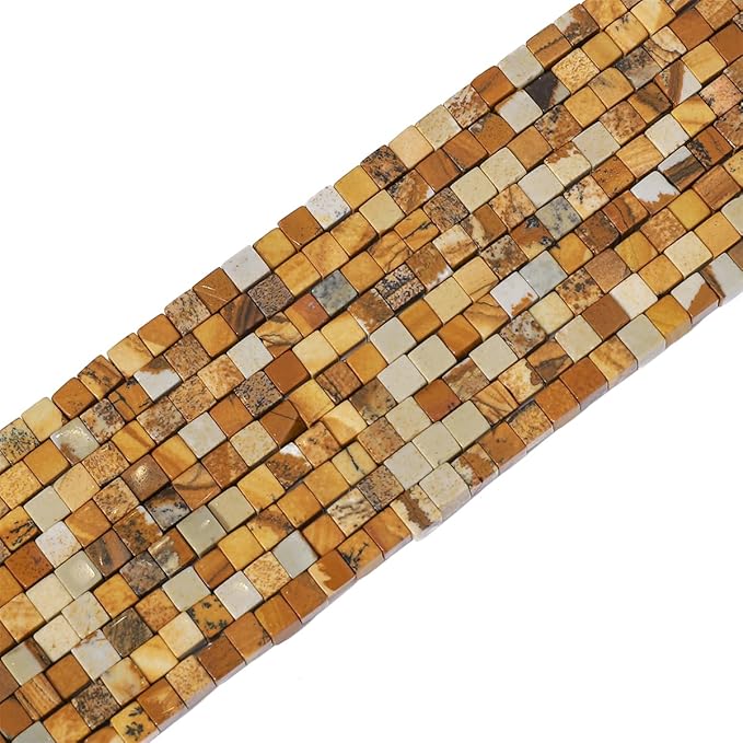 Natural Brown Picture Jasper Square Stone Beads 4x4mm 85pcs Cube Loose Semi Gemstone Beads for Jewelry Making Design