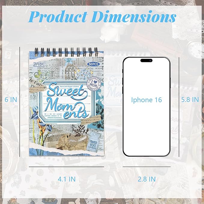 WCCH Vintage Scrapbook Sticker Supplies, 25 Sheets PET and 25 Sheets Washi Stickers, Over 800 Self-Adhesive Pre-Cut Stickers for Junk Journal, Bujo, Collage, Adult Crafts Arts, Letters DIY