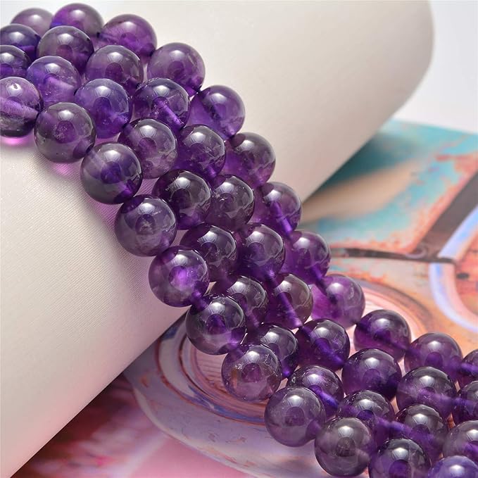 NCB 100pcs Original Natural Stone Beads Gemstone Round Loose Beads 6mm 8mm 10mm (Amethyst, 10mm 100Beads)