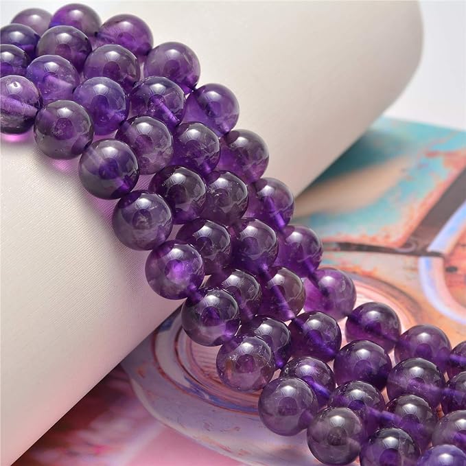 NCB 100pcs Original Natural Stone Beads Gemstone Round Loose Beads 6mm 8mm 10mm (Amethyst, 6mm 100Beads)