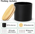 4oz Jars for Making Candles - 12 Pack Small Matte Black Empty Glass With Bamboo Lids, Stickers and Labels, Bulk Containers, Ideal for Business Owners