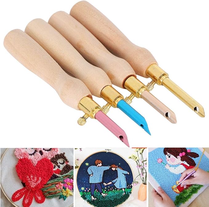 Lavor Punch Needle Supplies 10×6×2 4pcs Portable Punch Needle Knitting Embroidery Pen Wooden Handle for Sewing Felting DIY Craft Handwork