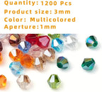 1200PCS 3mm Bicone Crystal Glass Beads for Jewelry Making, Sparkling Mini Beads for Suncatchers, DIY Bracelets & Craft Projects (Multicolored)