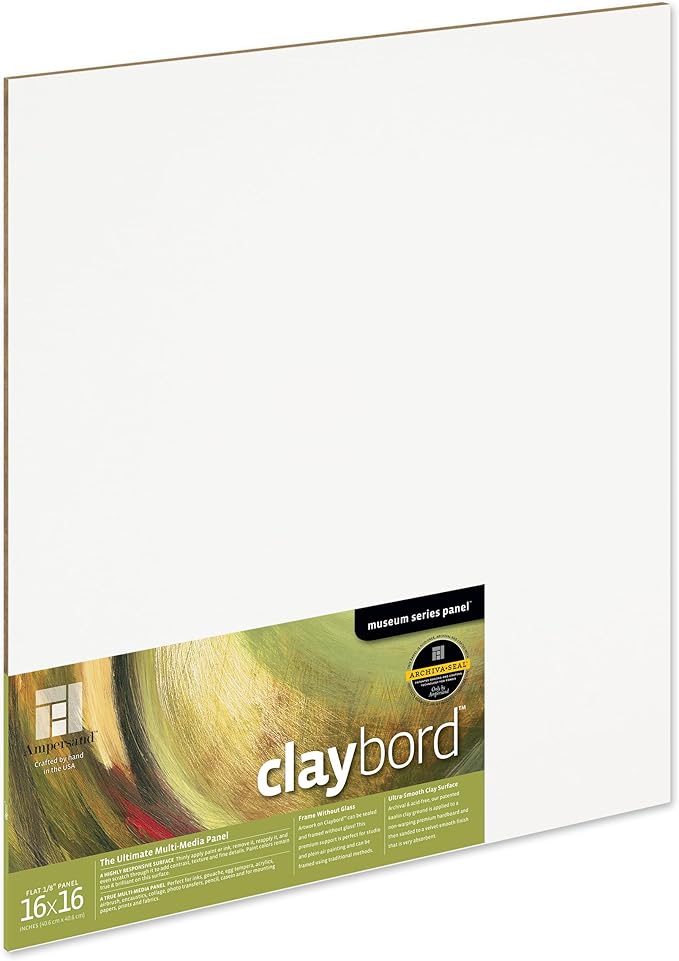 Ampersand Art Supply Wood Painting Panel: Museum Series Claybord, 16" x 16", 1/8" Flat Profile