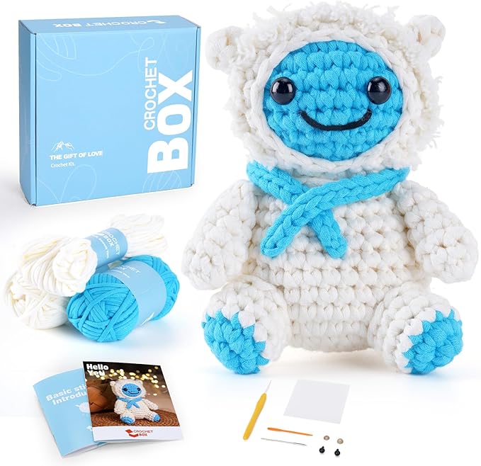 CrochetBox Christmas Crochet Kit for Beginners - Snowman Starters Crochet Kit, Beginners Crocheting Kitting for Adults Teen, Gifts with Crochets Yarns, Hook, Step-by-Step Video, Instruction