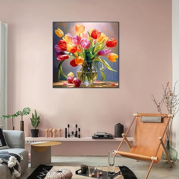 Flowers Cross Stitch Kits for Beginners Adults,Patterns Dimensions Needlepoint Art Crafts,Counted Cross Stitch Kits Embroidery Kits for Beginners Adults for Home Decor 13.8X13.8inch