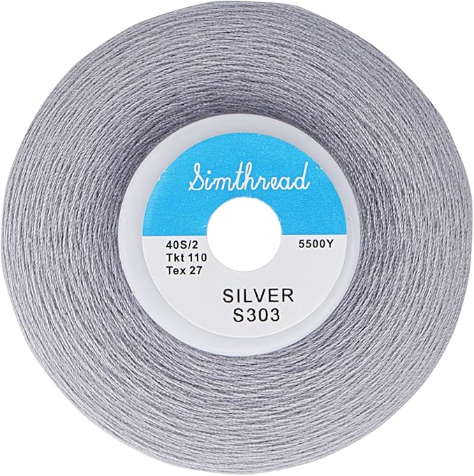 Simthread All Purpose Sewing Thread from 100% Spun Polyester for Serger, Overlock, Merrow, Quilting Sewing 4 Big Cones of 5000M (5500 Yards) Each - 40S/2 Silver