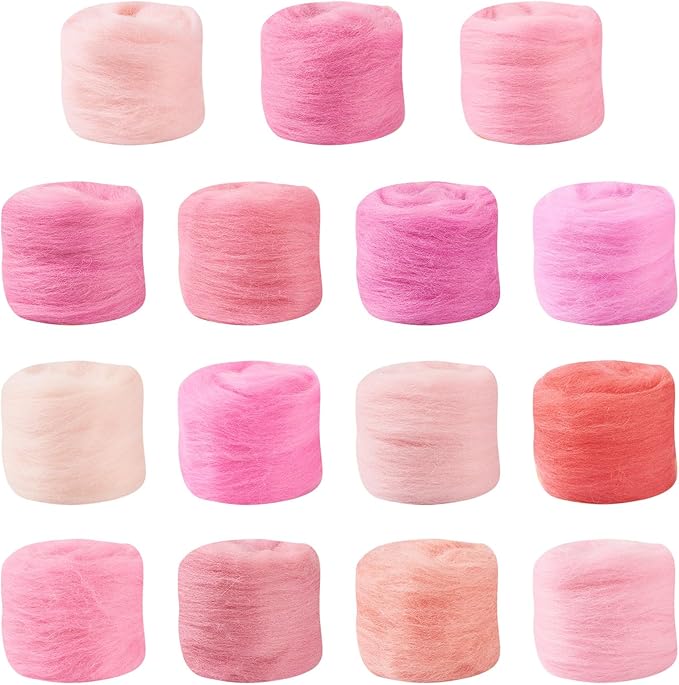 FASHEWELRY 2.6 OZ Wool Felting Set for DIY Craft, Pastel Nature Wool Roving Needle Felting Wool Roving for Needle Felting Wet Felting DIY Hand Spinning (15 Colors)