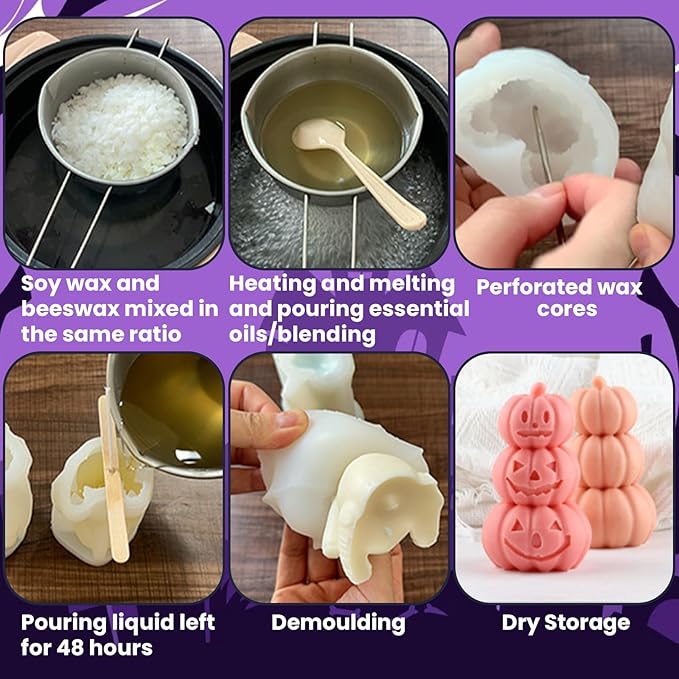 Halloween Pumpkin Candle Molds,3D Halloween Candle Mold Silicone Epoxy Resin Casting Molds for Candle Making Home Decorate Candle Making Aromatherapy Gypsum Candles Clay Craft