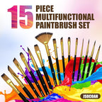 15-Piece Paint Brush Set, Professional Artist Paint Brushes for Kids and Adults - Perfect for Canvas, Fabric, Watercolor, Oil or Acrylic Painting - Ideal for Beginners & Professionals
