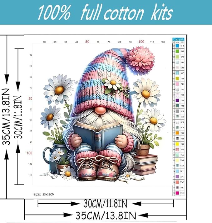 Gnome Cross Stitch Kits for Beginners Adults, Patterns Dimensions Needlepoint Art Crafts,Counted Cross Stitch Kits Embroidery Kits for Beginners Adults for Home Decor 13.8x13.8 inch